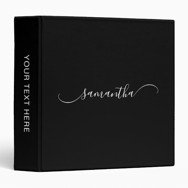 Black and White Classy Curved Swash Signature Name 3 Ring Binder (Front/Spine)