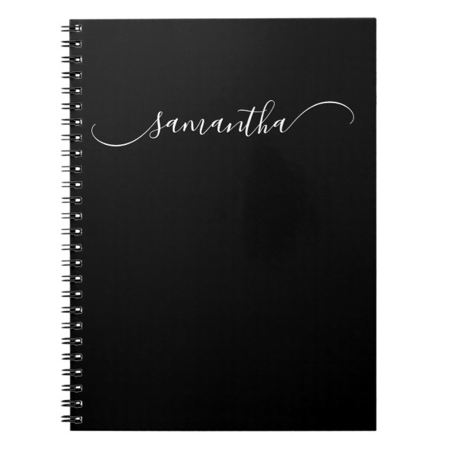 Black and White Classy Curved Swash Signature Name Notebook (Front)