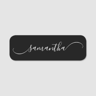 Black and White Classy Curved Swash Signature Name Tag