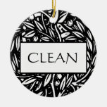 Black and White Clean Dirty Dishwasher Hanger Ceramic Ornament