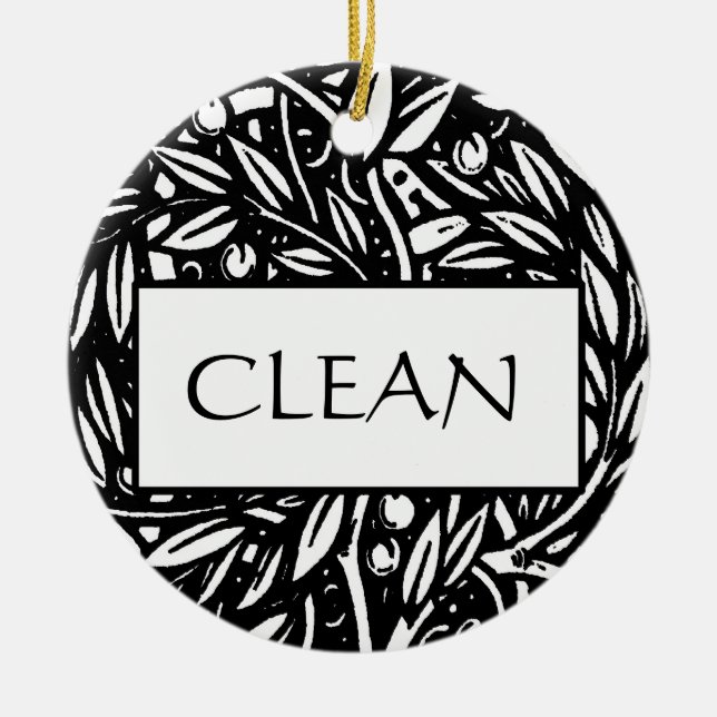 Black and White Clean Dirty Dishwasher Hanger Ceramic Ornament (Front)