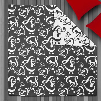 Black And White Clef Hearts Music Notes Pattern Duvet Cover by machomedesigns at Zazzle