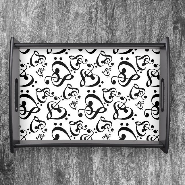 Black and White Clef Hearts Music Notes Serving Tray (Creator Uploaded)