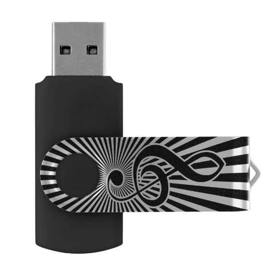 Black and White Clef Music Note on Starburst Flash Drive