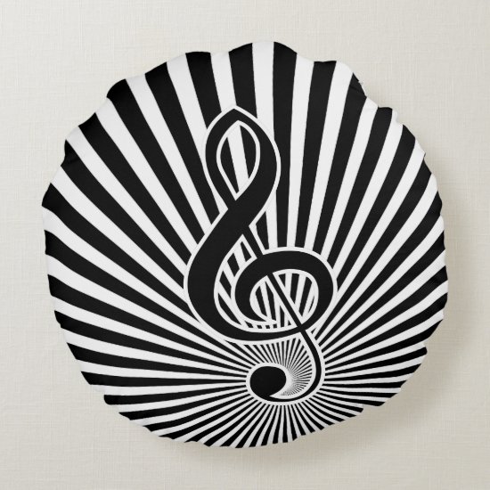 Black and White Clef Music Note on Starburst Round Pillow