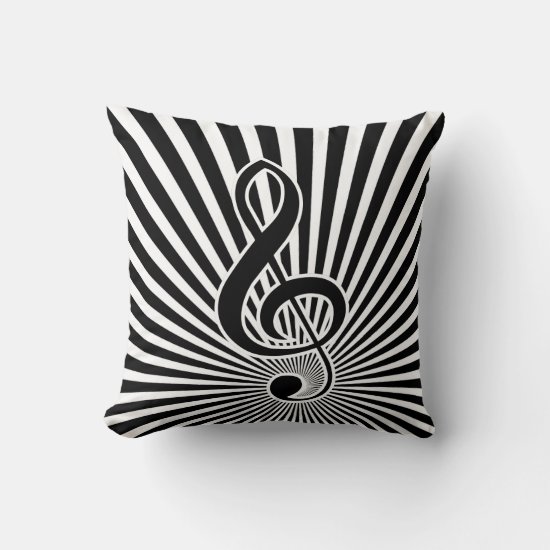 Black and white clef music note on starburst throw pillow