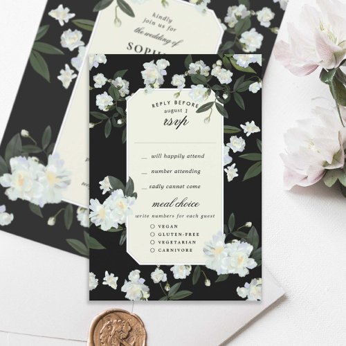 Black and White Climbing Rose RSVP Card