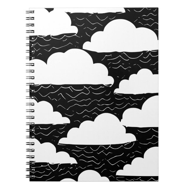 Black and White Cloud Pattern Notebook (Front)