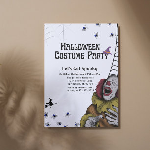 Black and white Clown Costume Halloween Party Invitation