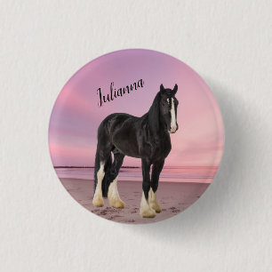 Black and White Clydesdale on the Beach at Sunset  Button