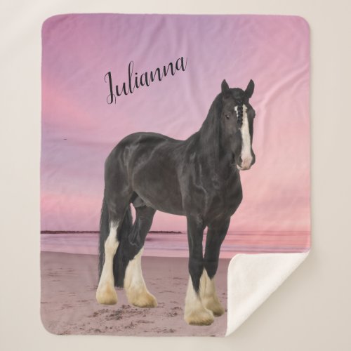 Black and White Clydesdale on the Beach at Sunset  Sherpa Blanket