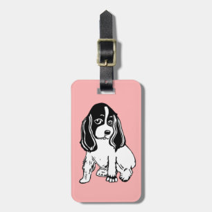 Black and White Cocker Spaniel Pink Luggage Tag