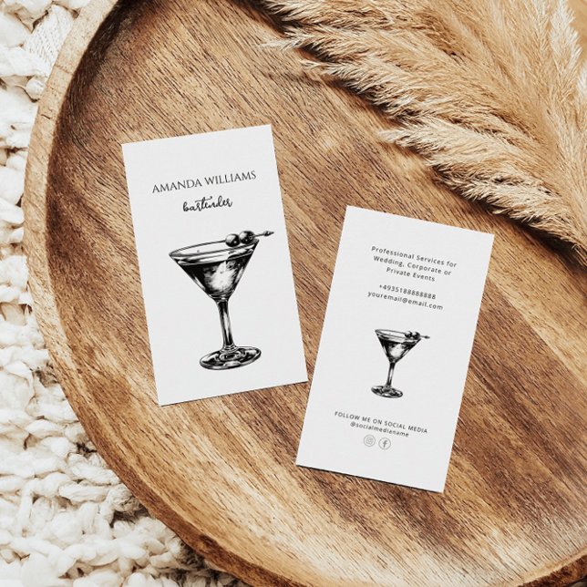 Black and White Cocktail Professional Bartender Business Card (Creator Uploaded)