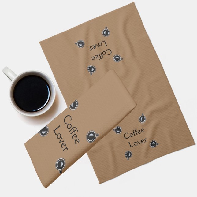 Black and White Coffee Cup Pattern Personalized Kitchen Towel (Creator Uploaded)