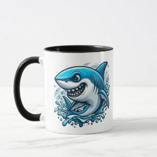 Black and white coffee cup with shark design