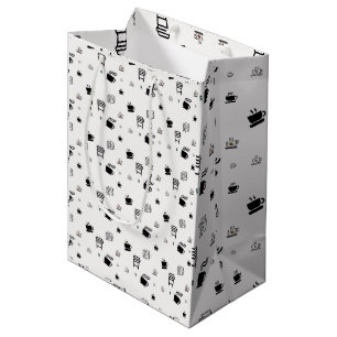 Black and White Coffee Illustrations Medium Gift Bag