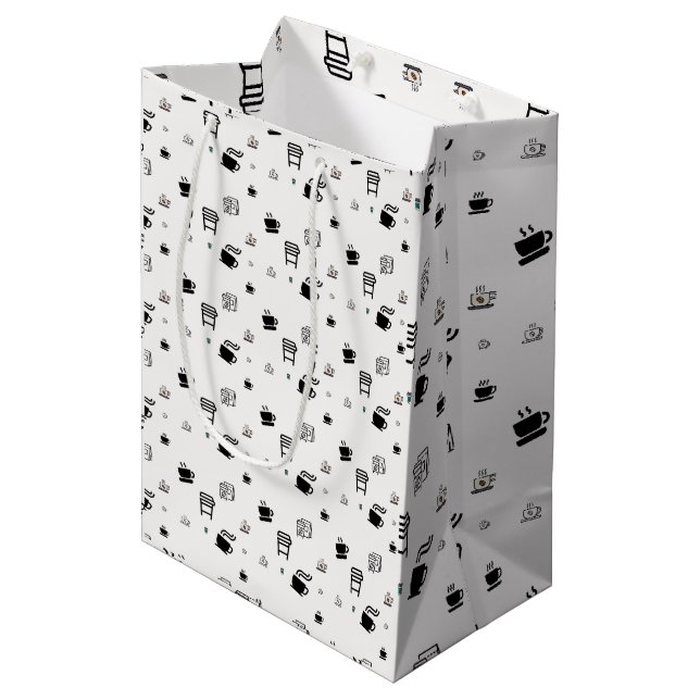 Black and White Coffee Illustrations Medium Gift Bag (Front Angled)
