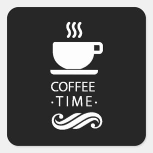Black And White Coffee Time Square Sticker