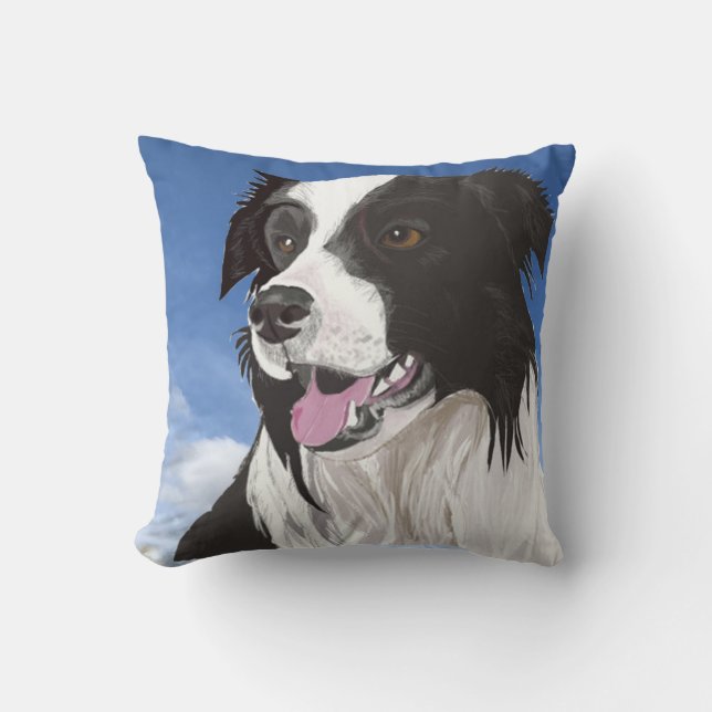 Black and White Collie against a Blue Sky Throw Pi Throw Pillow (Front)