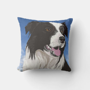 Black and White Collie against a Blue Sky Throw Pillow