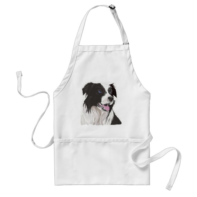 black and white collie blue eyes adult apron (Front)