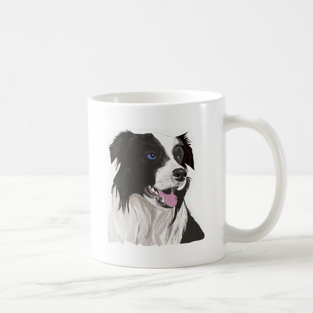 black and white collie blue eyes coffee mug (Right)