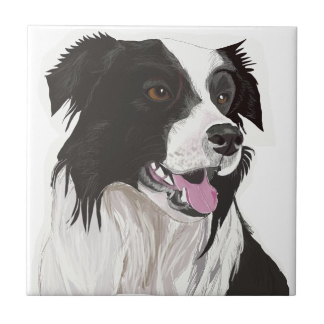 black and white collie brown eyes  ceramic tile (Front)