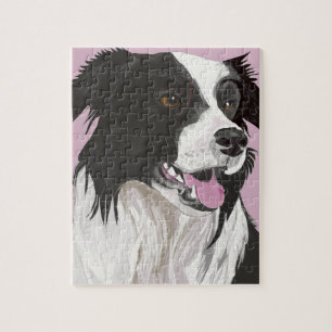 black and white collie brown eyes jigsaw puzzle
