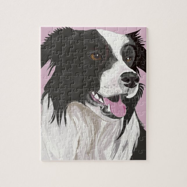 black and white collie brown eyes jigsaw puzzle (Vertical)