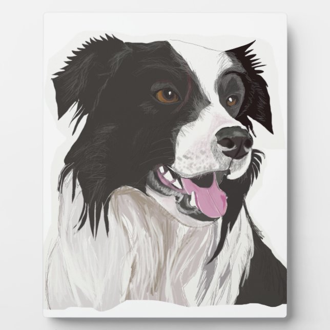 black and white collie brown eyes plaque (Front)