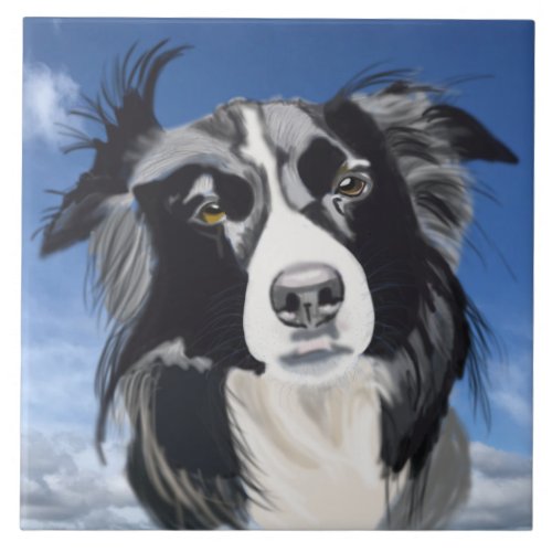 Black and White Collie   Ceramic Tile