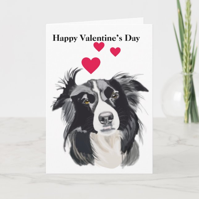 Black and White Collie Dog Holiday Card (Front)