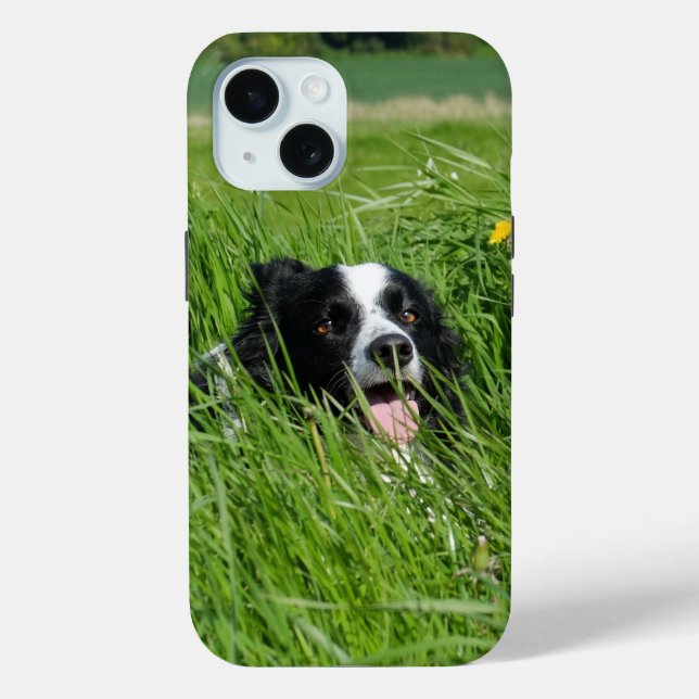 Black and White Collie in Grass Case-Mate iPhone Case (Back)