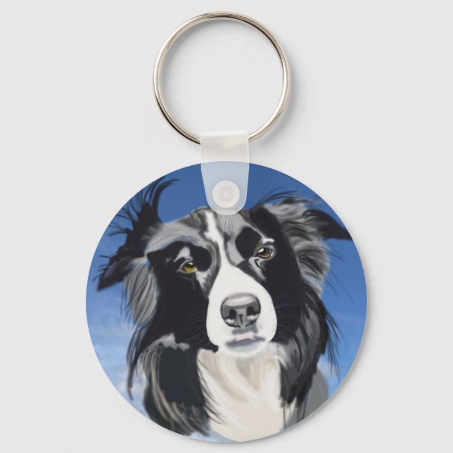 Black and White Collie   Keychain (Front)