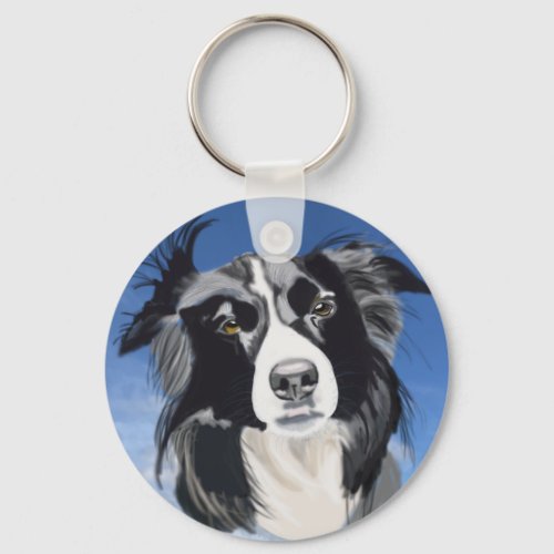 Black and White Collie   Keychain