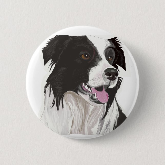 Black and White Collie with Brown eyes Pinback Button (Front)