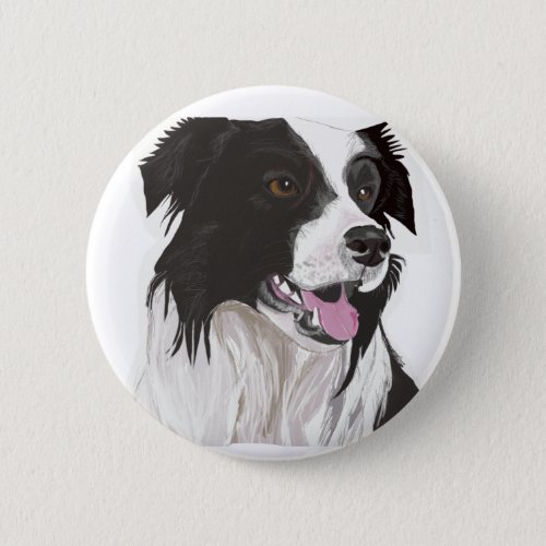 Black and White Collie with Brown eyes Pinback Button