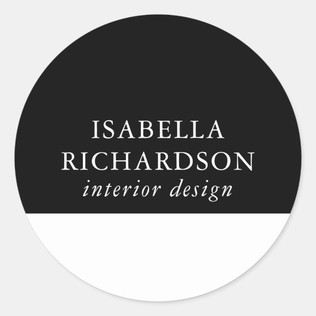 Black And White Color Block Name Classic Round Sticker (Front)