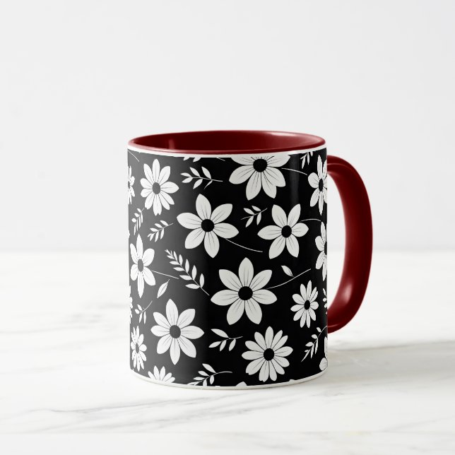  Black and white color flower shape mug cup (Front Right)