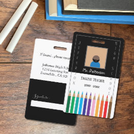 Black and White Color Pencils Teacher ID Badge