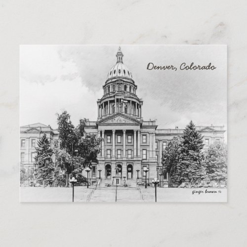 Black and White Colorado State Capitol Bldg 1 Postcard