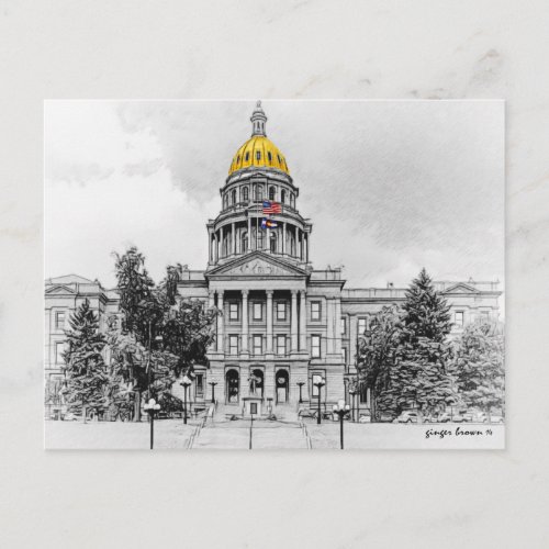 Black and White Colorado State Capitol Bldg 2 Postcard
