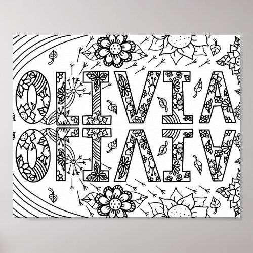 Black and White Coloring Page Girls Name Olivia Poster