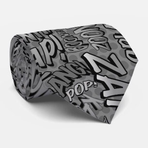 Black and White Comic Book Pop Art Superhero Neck Tie