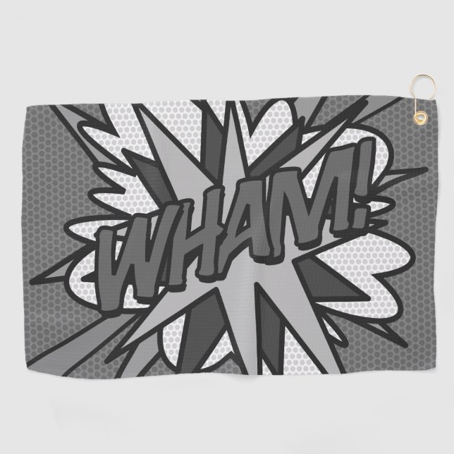 Black and White Comic Book WHAM Superhero Golf Towel (Horizontal)