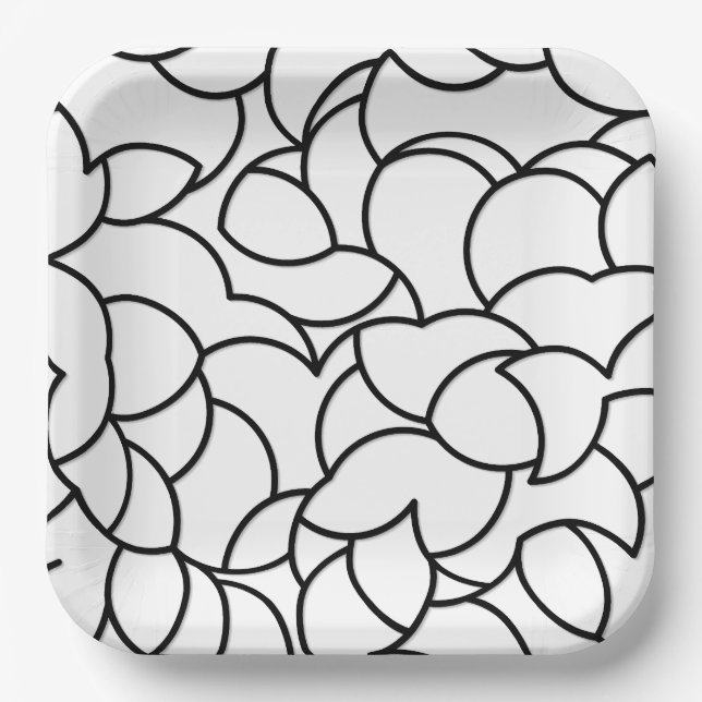 Black and White Comingled Abstract Paper Plates (Front)