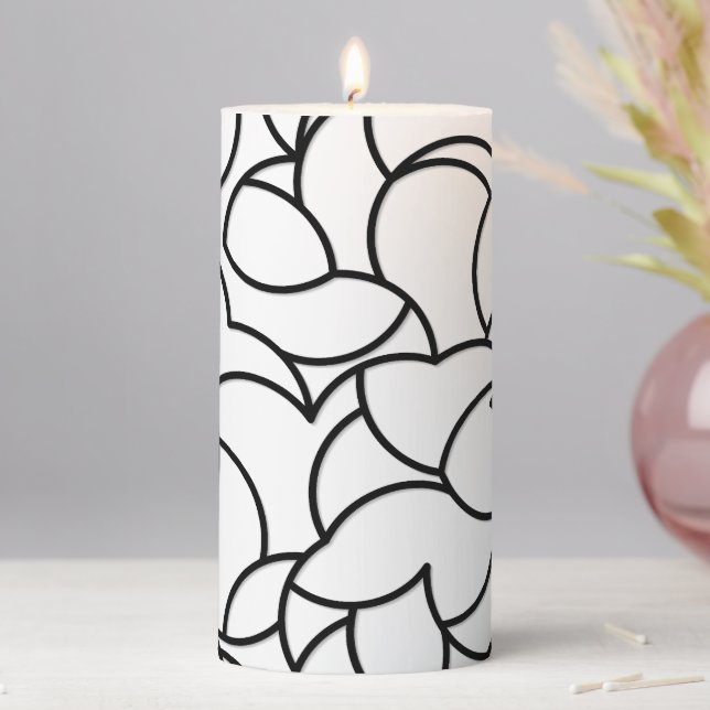 Black and White Comingled Abstract Pillar Candle (In Situ)