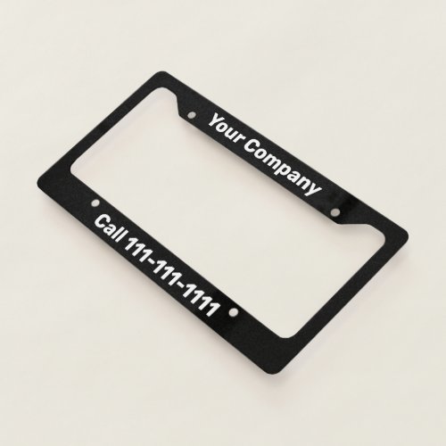 Black and White Company Advertisement License Plate Frame