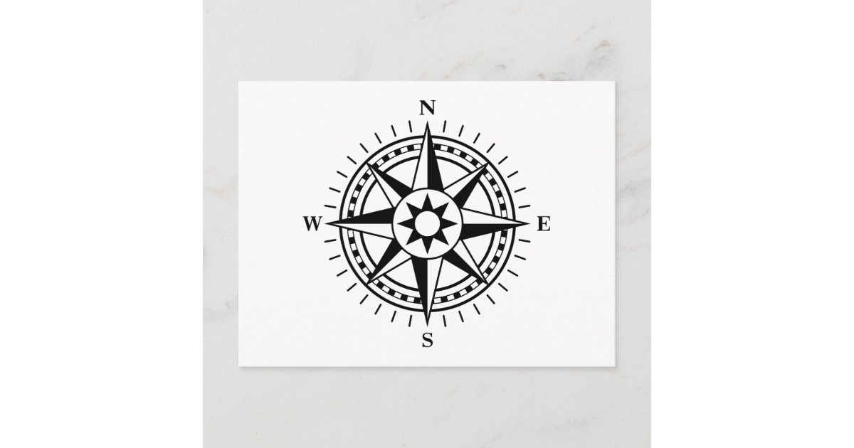 Black and white compass rose postcard | Zazzle