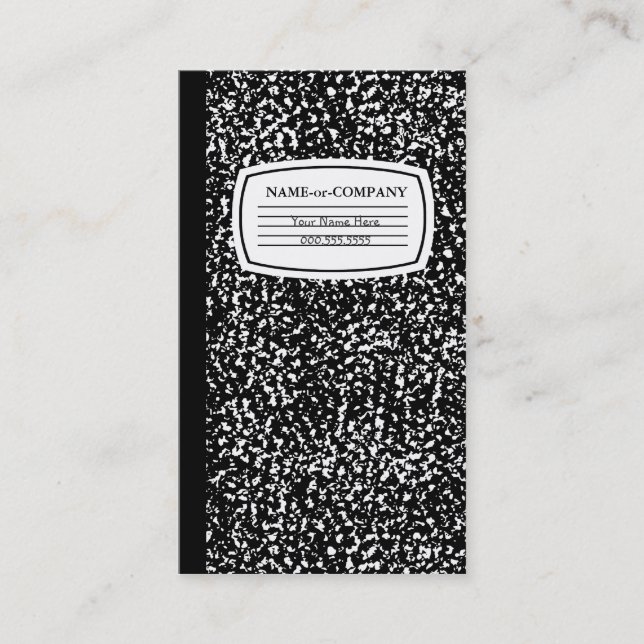 black and white composition book business card (Front)